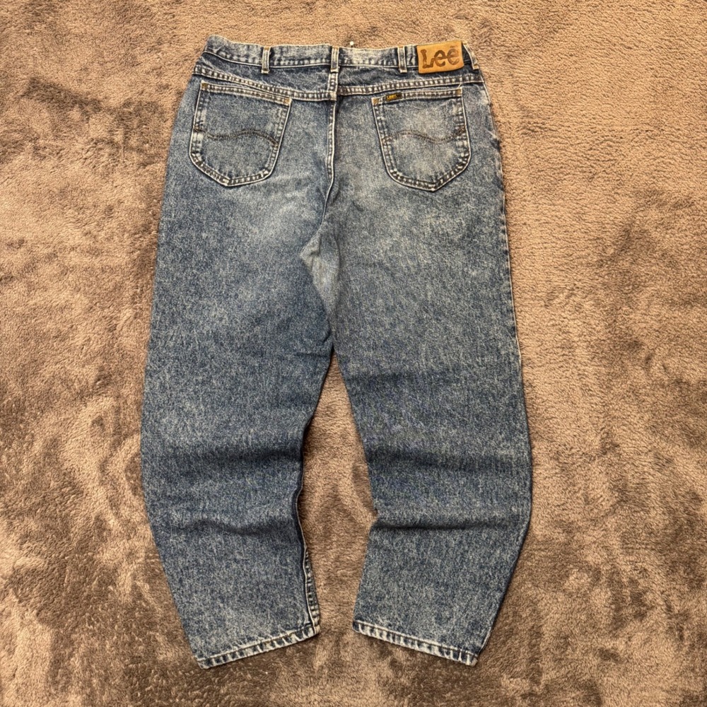 Vintage Lee Acid Wash Jeans Mens 38x30 Made in USA Blue Denim Tapered Leg 90s